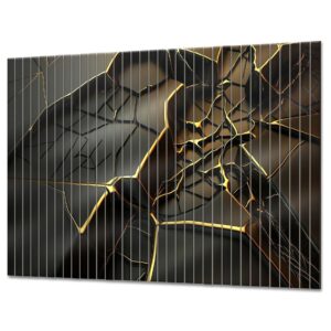 Złote Kintsugi – Lamele Szklane 3D (Czarno-Złoty Obraz) 300x180 cm